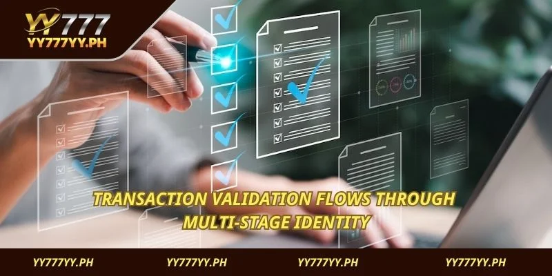 Transaction validation flows through multi-stage identity